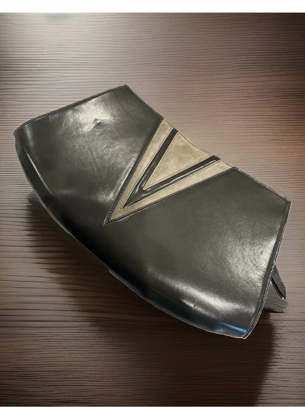 Philippe Model 90s Grey Leather Colorblock V-Detail Clutch - Picture 2 of 6
